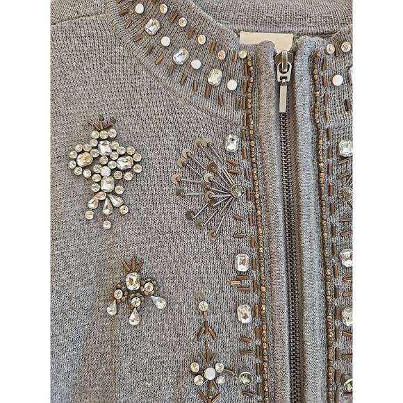 Chico's Gray Full Zip Rhinestone Beaded Placket Cardigan Sweater Womans Size XL - Picture 4 of 7